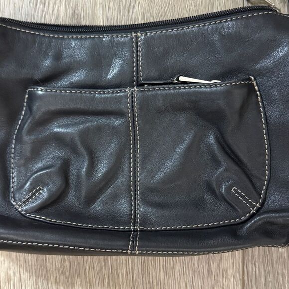 Tignanello Soft Black Leather Women's Hobo Shoulder Bag with SilverTone Hardware - Picture 3 of 8